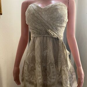 Express Strapless Dress in Cream and Tan
